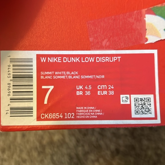 W NIKE DUNK LOW DISRUPT S7 NWT NEVER WORN W AUTHENTICITY TAG P BLACK/WHITE PANDA - Picture 8 of 9